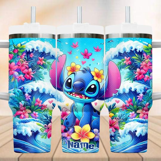 Discover Custom Stitchh Aloha Tumbler 40oz, Disneyyy Summer Vacation Tumbler, Ohana Stitchh Insulated Tumbler, Cartoon Movie Tumbler Cup