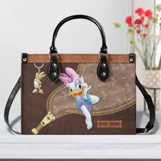 Discover Personalized Daisy Duckk Brown Leather Handbag – Chic & Classic Disneyyy Design
