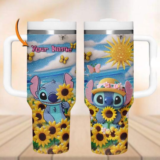 Discover Personalized Stitchh 40oz Tumbler, Stitchh Sunflower Tumbler, Disneyyy Trip Stainless Steel Tumbler, Funny Stitchh Cup For Cartoon Lover