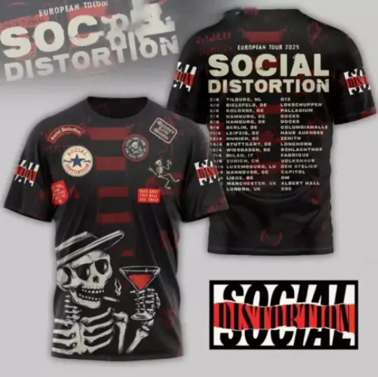 Discover Social Distortion 2025 Celebrating The European Tour AOP 3D T-shirt