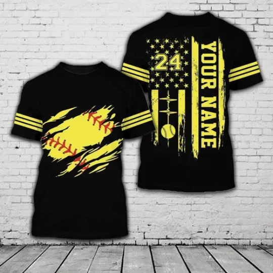 Discover Personalized Name Softball 3D All Over Print T-shirt Gift for Men and Women