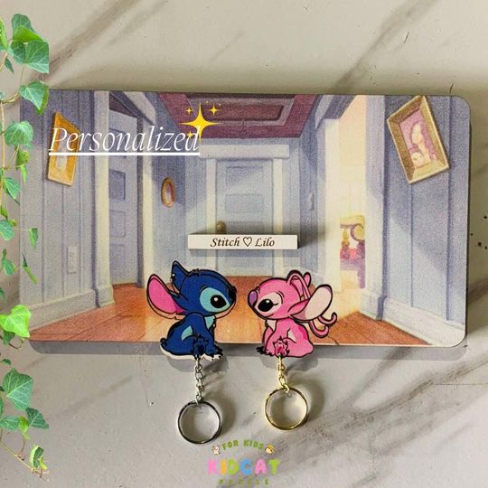 Discover Personalized Couple Keychain Holder, Stitchh Cartoon Keyholder