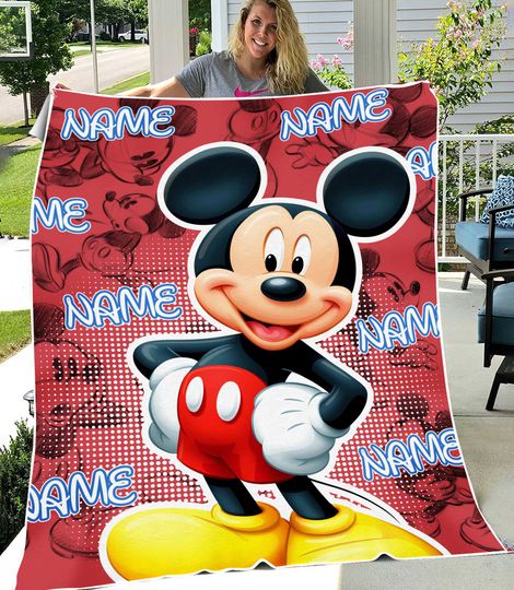 Discover Personalized Cute Red Mouse Blanket, Custom Name Animated Mouse Character Fleece Blanket