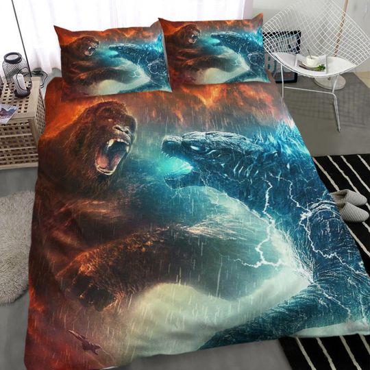 Discover god zilla Fights Kong In The Rain Quilt Duvet Cover Set Comforter Cover Bedspread