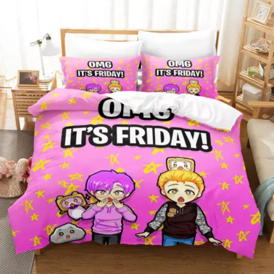 Discover Kids Lankybox 3D Duvet Cover Pillowcase Single Double King 3Pcs Bedding Set Gift