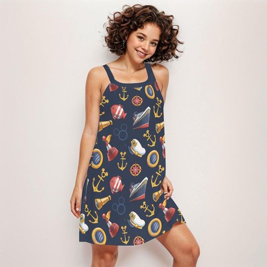 Discover Disneyyy Cruise Cami Dress , Nautical Dress , Mickeyy & Minniee Sleeveless Dress