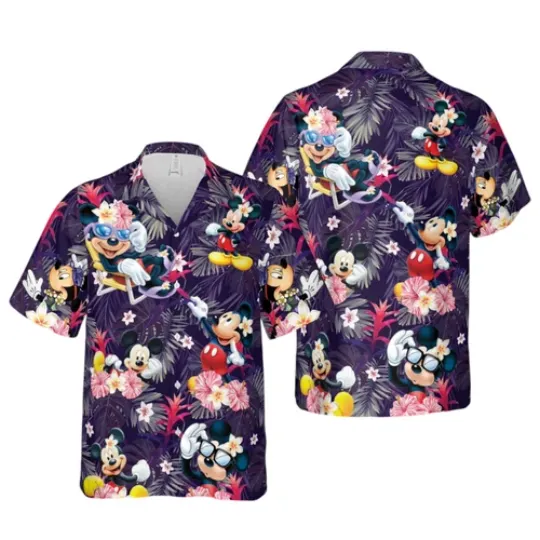 Discover Mickeyy mouse Floral Tropical Hawaiian Shirt Disneyyy Purple Hawaiian Shirt Magical