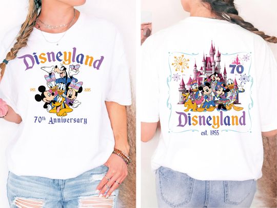 Discover Celebrating 70 Magical Years Shirt, Mickeyy and Friends Anniversary 1955-2025 Shirt