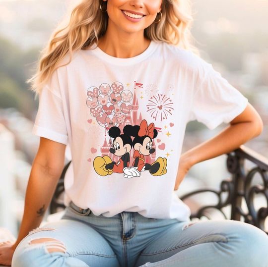 Discover Disneyyy Mickeyy and Minniee Valentines Castle Shirt, Retro Mickeyy and Minniee Shirt Disneyyy Lover Shirt, Disneyyy Valentine