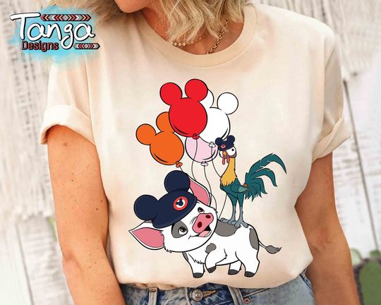 Discover Cute Hei Hei And Pua Costume Mickeyy Ears T-shirt, Disneyyy moanaa Balloon Matching Tee