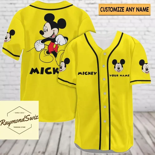 Discover Halloween Mickeyy mouse Yellow 3D BASEBALL JERSEY SHIRT Mother Day Gift