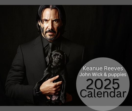 Discover Keanu Reeves & Puppies Calendar 2025 -John Wick Theme