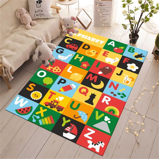 Discover Kids Room Rug, Alphabet Learning Rug, Alphabet Rug, Kindergarten Rug