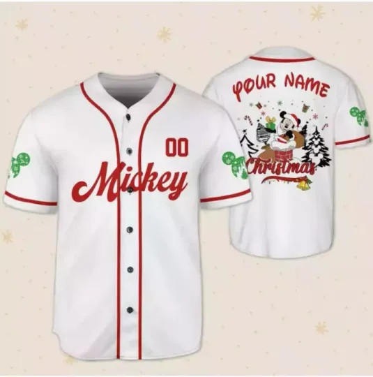 Discover Personalize Mickeyy Santa Claus Down The Chimney 3D Baseball Jersey Shirt