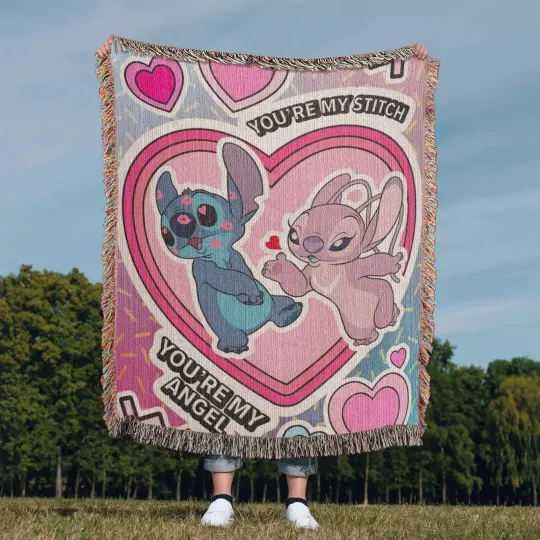 Discover Stitchh & Angel Vintage Woven Blanket, Disneyyy Tapestry Throw Blanket
