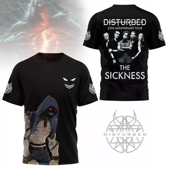 Discover Disturbed 25th Anniversary The Sickness 2025 Tour T-Shirt 3D
