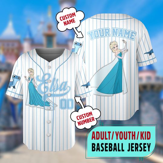 Discover Custom Disneyyy Elsaa Princess Baseball Jersey, Custom Name Frozenn Princess Kid Youth Adult Jersey, Disneyyy Princess
