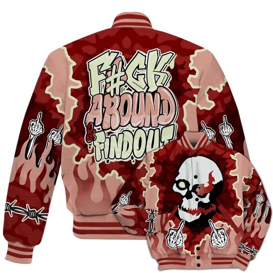 Discover Dunkare Valentines Day 3s Varsity Jacket - F Around Find Out Graphic Trapped All Over Print Baseball Jackets
