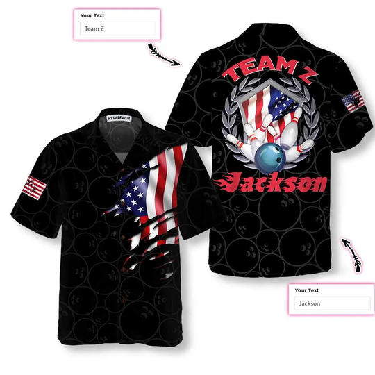 Discover Bowling Team American Flag Custom Hawaiian Shirt, Personalized Bowling Shirt