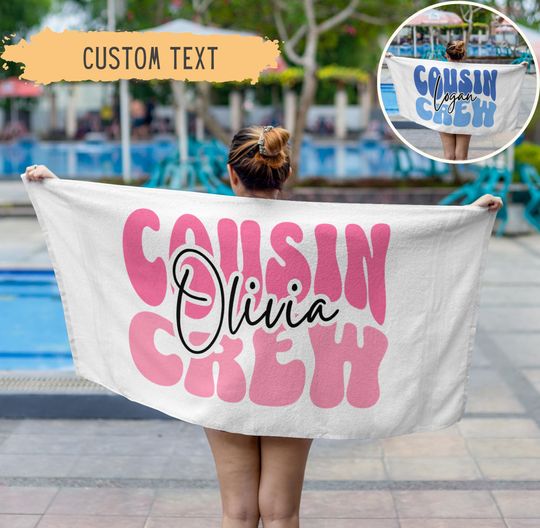 Discover Personalized Cousin Crew Beach Towel,Custom Name Pool Towel For Kids