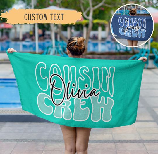 Discover Personalized Cousin Crew Beach Towel,Custom Name Pool Towel For Kids