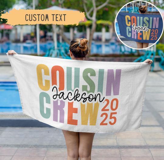 Discover Personalized Cousin Crew Beach Towel,Custom Name Pool Towel For Kids, Matching Camping
