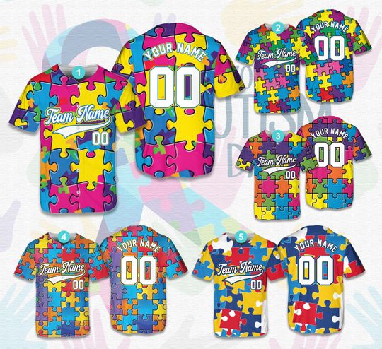 Discover Personalized Name Autism Awareness Baseball Jersey, Custom Puzzle Autism Jersey