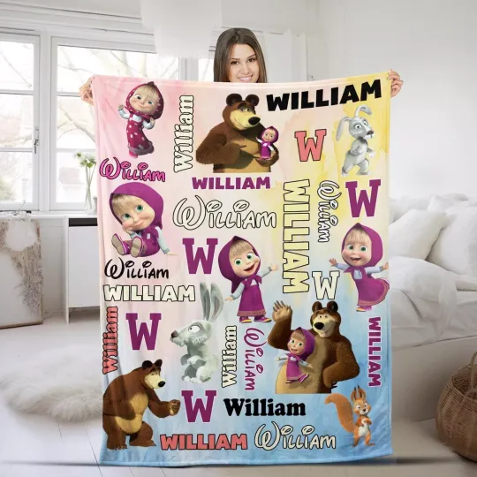 Discover Custom Name Marsha And Bear Blanket, Cute Bear Velvet Blanket