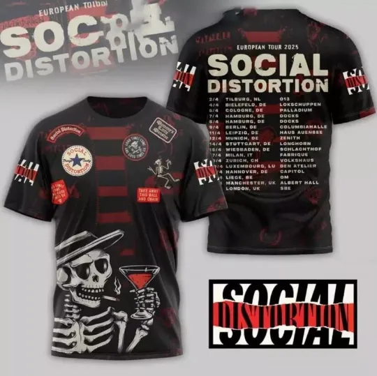 Discover Social Distortion 2025 Celebrating The European Tour AOP 3D T-shirt