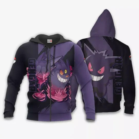 Discover PKM Gengar Hoodie, 3D Zip Hoodie