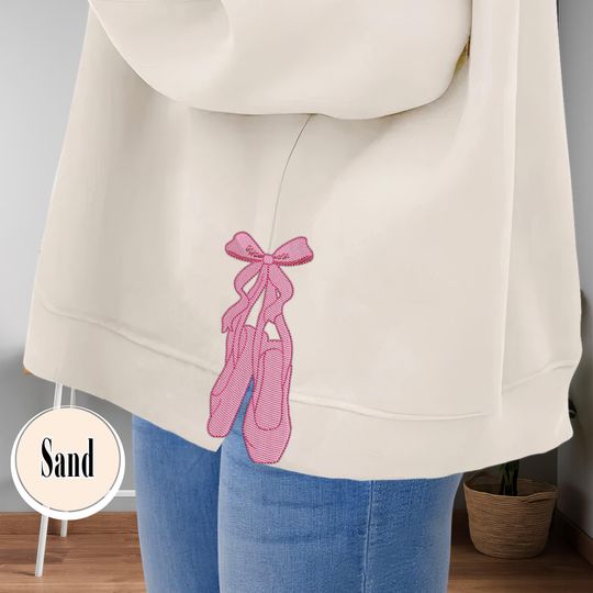 Discover Ballet Embroidered Side Bow Sweatshirt, Pink Ballet Shoes Embroidered Sweatshirt