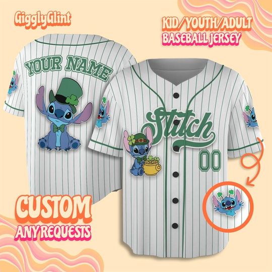 Discover Personalize Stitchh Saint-Patrick's Day Baseball Jersey. Custom Disneyyy Saint-Patrick's Day Jersey, Disneyyy Baseball Team Outfit