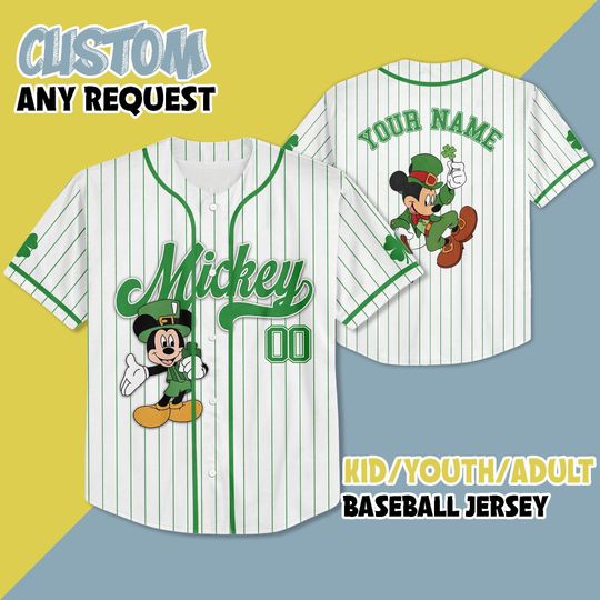 Discover Custom St Patricks Day Mickeyy mouse Baseball Jersey, Custom Mickeyy Baseball, Disneyyy Baseball Jersey,  St Patricks Day