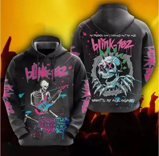 Discover B182 Whats My Age Again Skeleton Rock Band All Over Print Hoodie 3D
