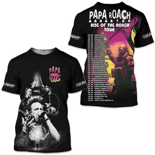 Discover Papa Roach Rise Of The Roach 2025 Tour AOP 3D T-shirt