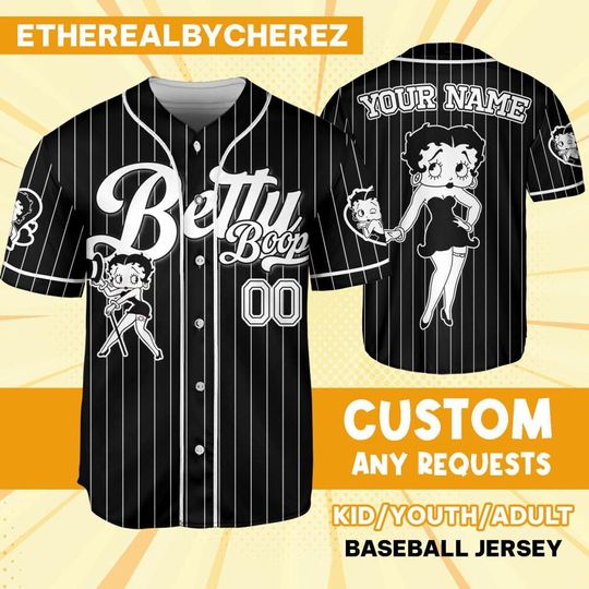 Discover Custom Cartoon Betty Boop Black Simple, Cartoon Baseball Team Outfit