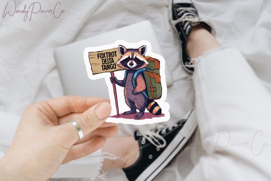Discover Foxtrot Delta Tango Raccoon Anti Trump Sticker, Political Decal for Car, Laptop, Bottle