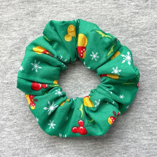 Discover Green Mickeyy and Minniee Christmas Jingle Bells Patterned Scrunchie | Disneyyy Scrunchie