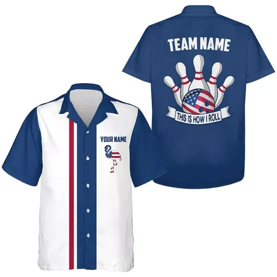 Discover Red White And Blue Bowling Hawaiian Shirts Custom American Flag Flamingo Bowling
