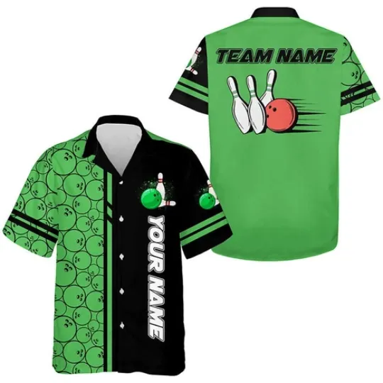 Discover Bowling Hawaiian Shirts Custom Black Green Camo Vintage Bowling Shirts