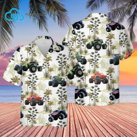 Discover Monster Trucks Full Print Hawaiian Shirt, Disneyyy Button Up Shirt