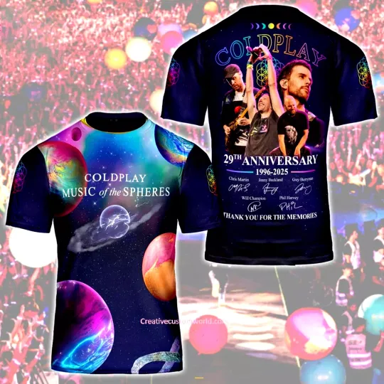 Discover Coldplay Music Of The Spheres 29th Anniversary Thanks For Memories 3D T-shirt
