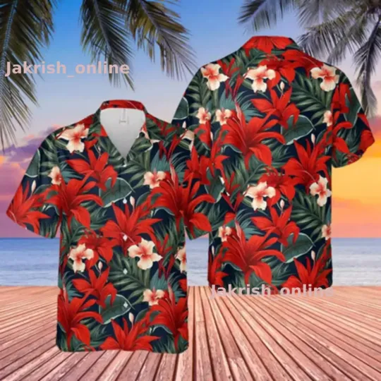 Discover Red Tropical Flower Hawaiian Shirt