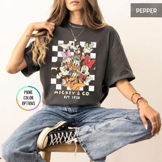 Discover Retro Mickeyy and Friends Shirt, Disneyyy Checkered Shirt, Mickeyy and Co Shirt