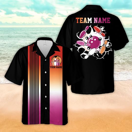 Discover Personalized Name Lesbian Pride Bowling Hawaiian Shirt, Custom Color