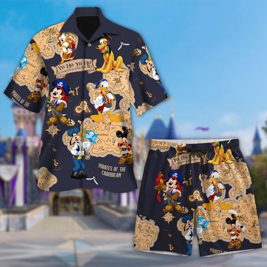 Discover Disneyyy Pirates Hawaiian Shirt, Mickeyy and Friends Pirate Crew Aloha Tee, Caribbean Cruise Button-Up, Fun Adventure Summer Outfit