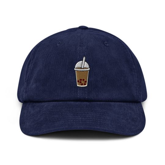 Discover Boba Embroidered Corduroy Dad Hat, Handmade Corduroy Baseball Cap Gift