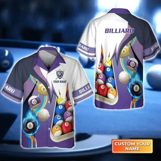 Discover Billiard Purple 3D Hawaiian Shirt For Billiard Players Billiard team