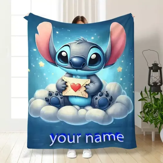 Discover Personalized Stitchh Holding Love Letter Lilo & Stitchh Fan Gift Christmas Blanket