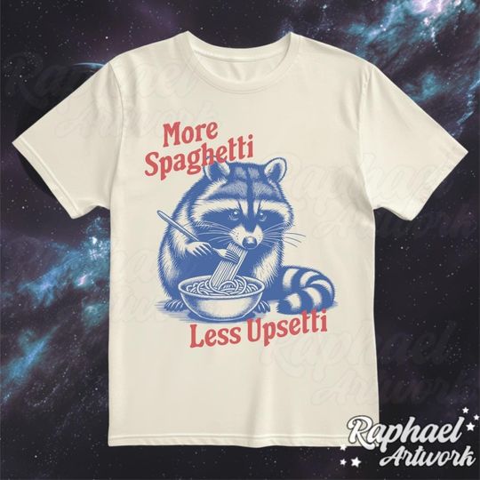 Discover More Spaghetti Less Upsetti Vintage Shirt, Funny Racoon 90s Graphic Tee
